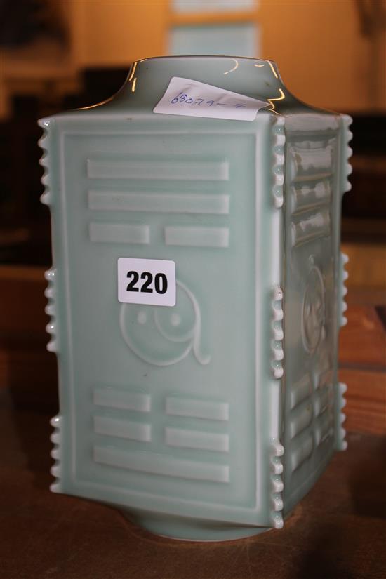 Celadon-glazed Chinese cong-shaped vase
